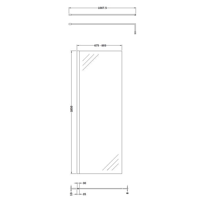 Dezine 8mm, 700mm Shower Screen