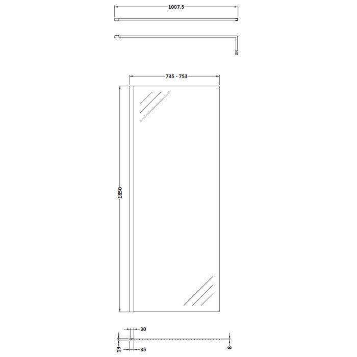 Dezine 8mm, 760mm Shower Screen