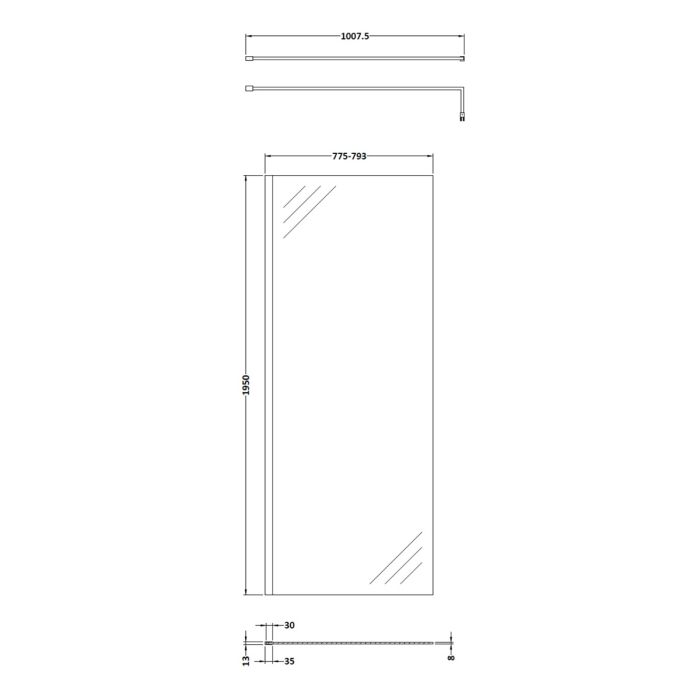 Dezine 8mm, 800mm Shower Screen, 1950mm