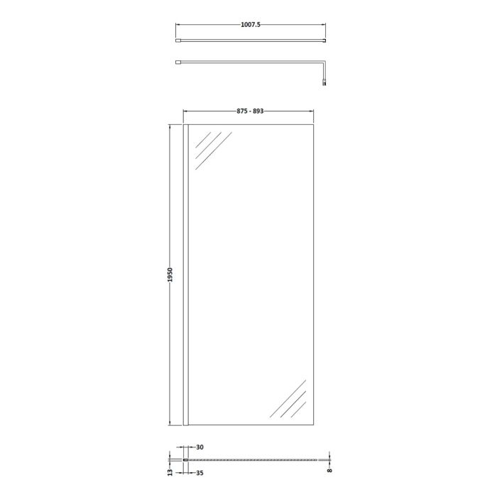 Dezine 8mm, 900mm Shower Screen, 1950mm