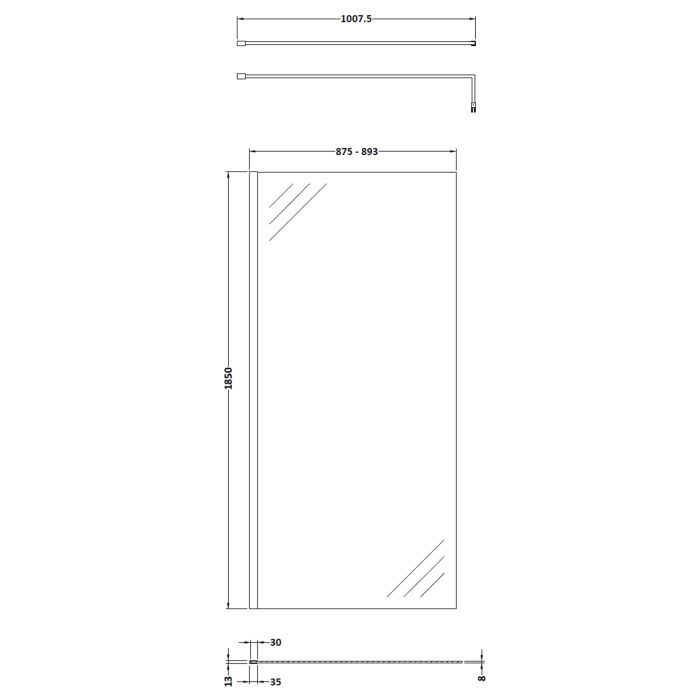 Dezine 8mm, 900mm Shower Screen