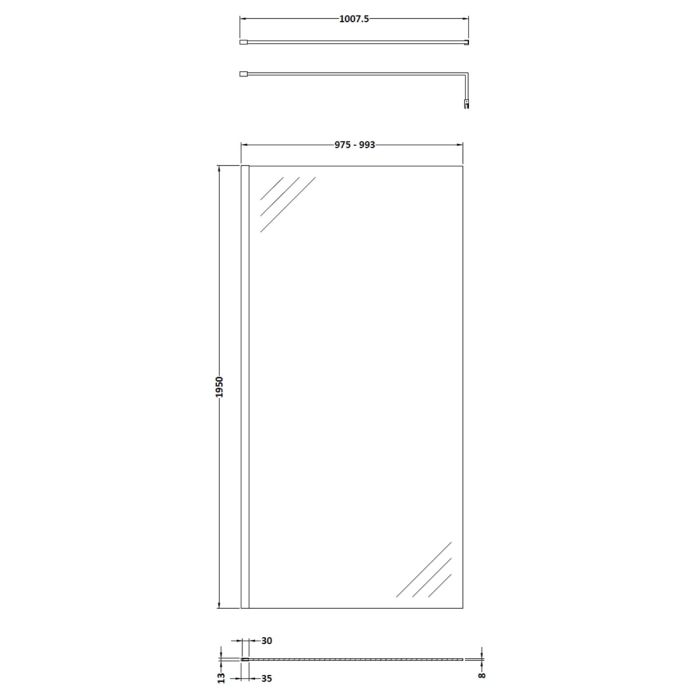 Dezine 8mm, 1000mm Shower Screen, 1950mm