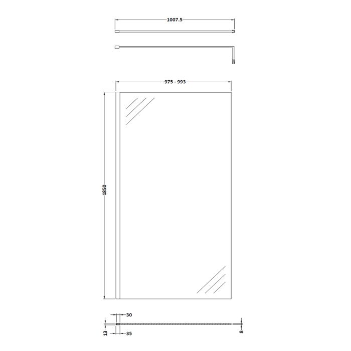 Dezine 8mm, 1000mm Shower Screen