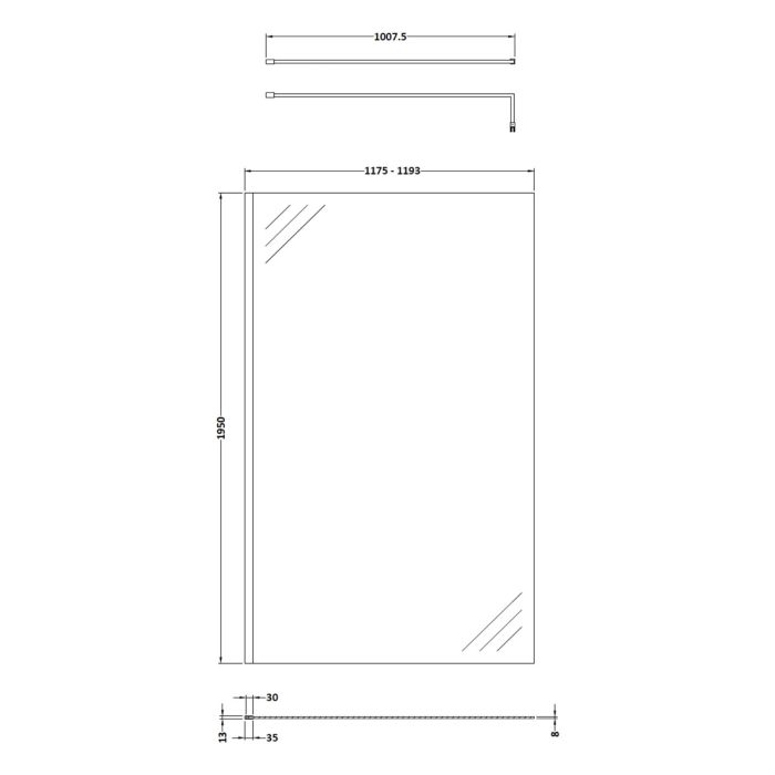 Dezine 8mm, 1200mm Shower Screen, 1950mm