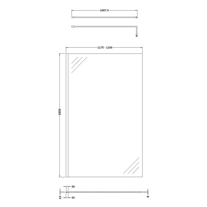 Dezine 8mm, 1200mm Shower Screen