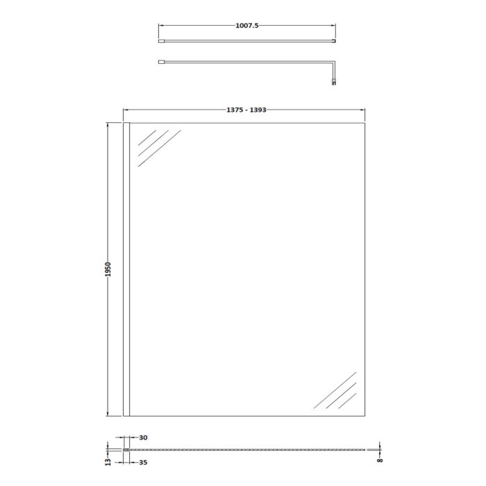 Dezine 8mm, 1400mm Shower Screen, 1950mm