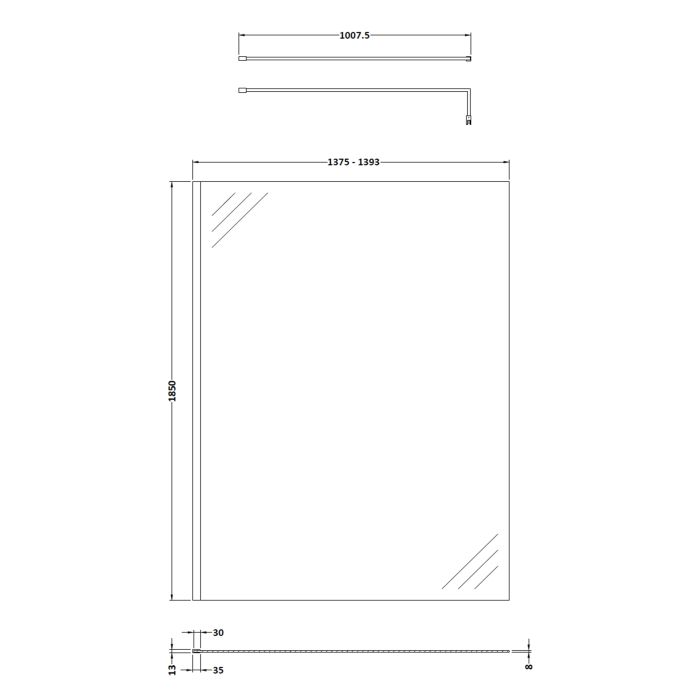 Dezine 8mm, 1400mm Shower Screen