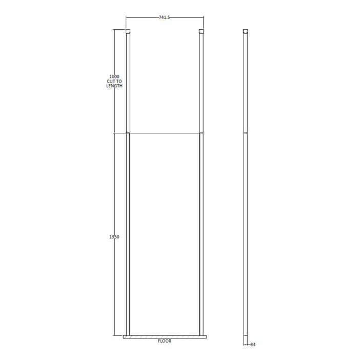 Dezine 700mm 8mm Wetroom Screen, 2 Ceiling Posts, 1950mm