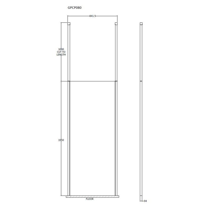 Dezine 800mm 8mm Wetroom Screen, 2 Ceiling Posts, 1950mm