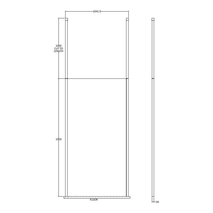 Dezine 1000mm 8mm Wetroom Screen, 2 Ceiling Posts, 1950mm