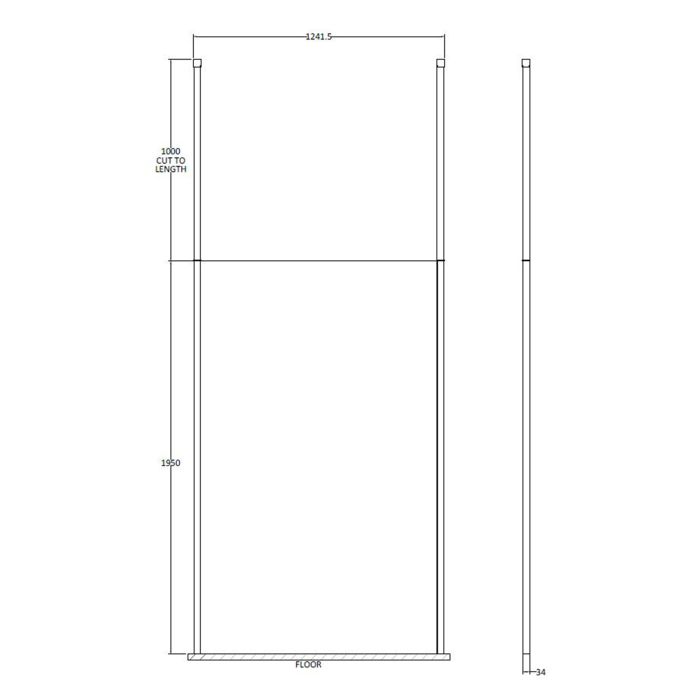 Dezine 1200mm 8mm Wetroom Screen, 2 Ceiling Posts, 1950mm