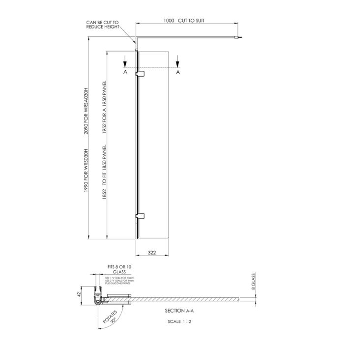 Dezine 300mm Hinged Return Screen, 1950mm High