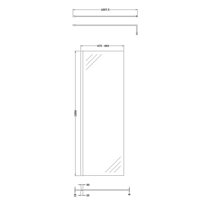 Dezine 700mm 8mm Matt Black Framed W/r Screen