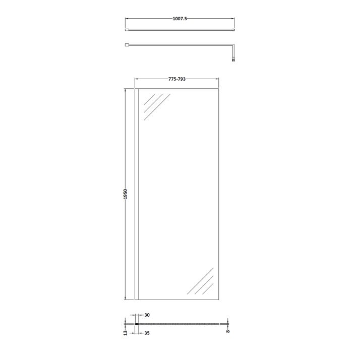 Dezine 800mm 8mm Matt Black Framed W/r Screen