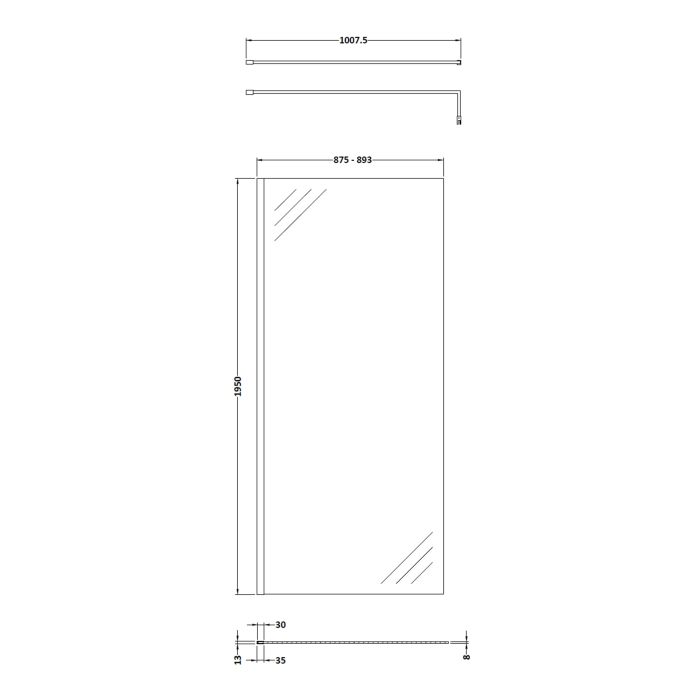 Dezine 900mm 8mm Matt Black Framed W/r Screen