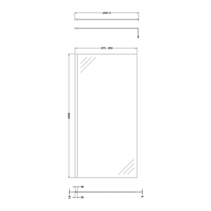 Dezine 1000mm 8mm Matt Black Framed W/r Screen