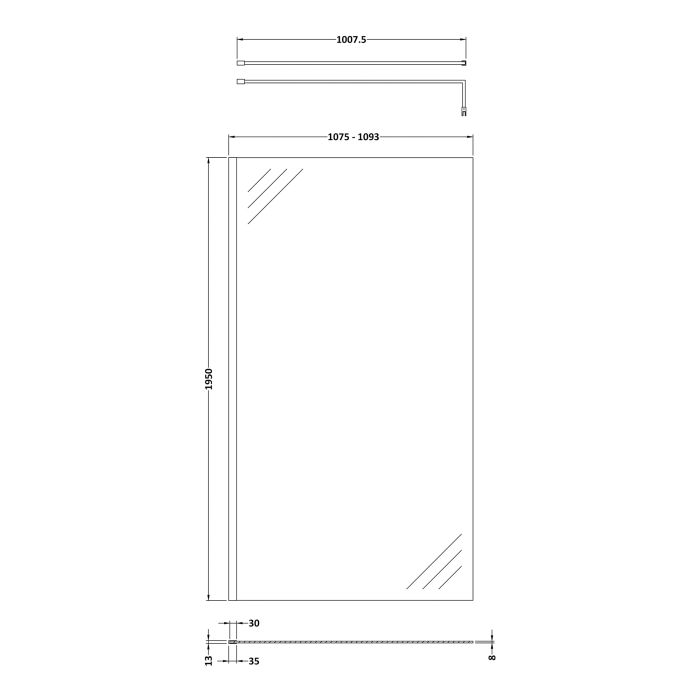 Dezine 1100mm 8mm Matt Black Framed W/r Screen