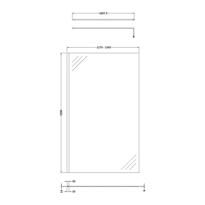 Dezine 1200mm 8mm Matt Black Framed W/r Screen