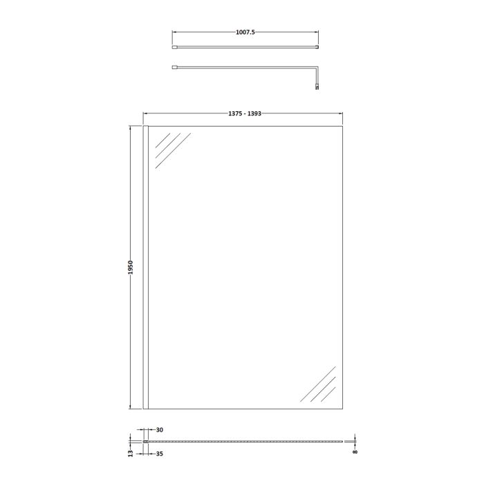 Dezine 1400mm 8mm Matt Black Framed W/r Screen