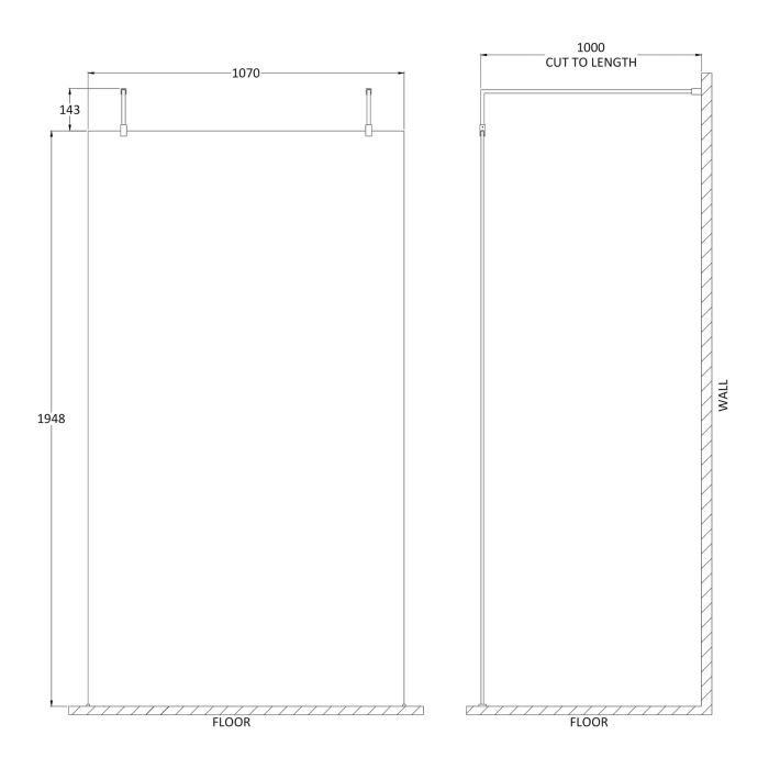 Dezine 1100mm 8mm Matt Black Framed W/r Screen, 2 Supp Arm