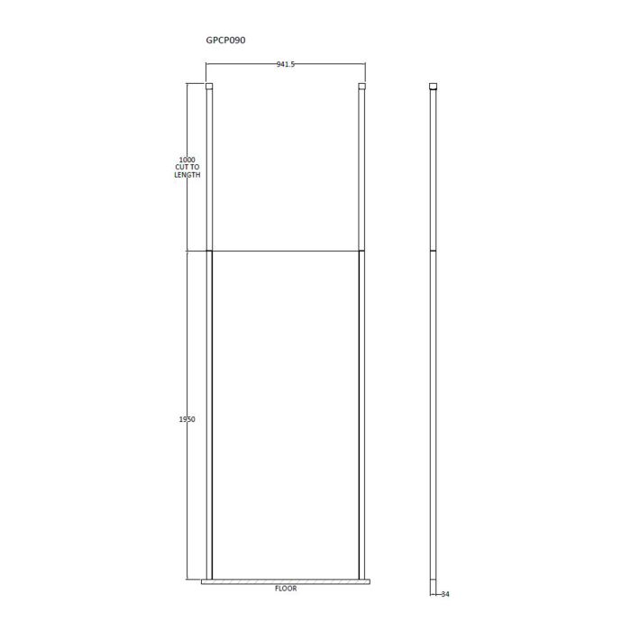 Dezine 900mm 8mm Matt Black Framed W/r Screen2 Ceiling Pos