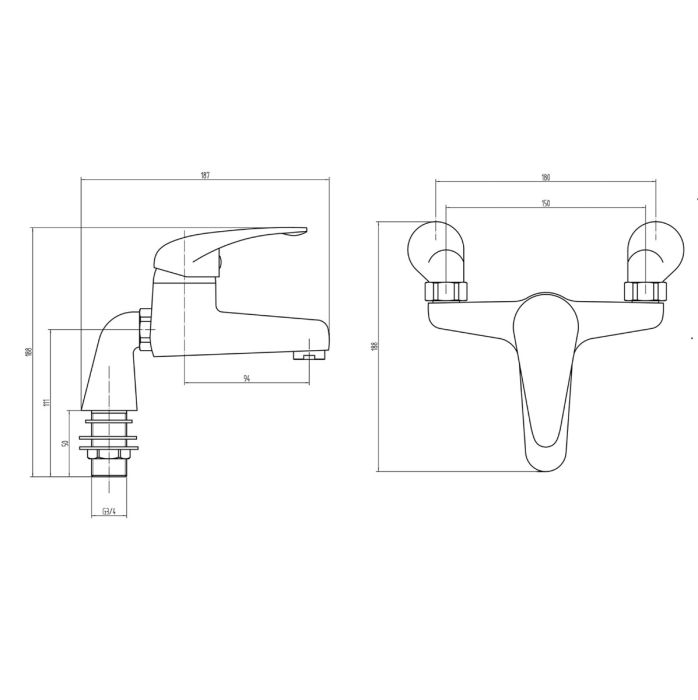 Dezine Contract Single Lever Bath Filler, Raised Mounts