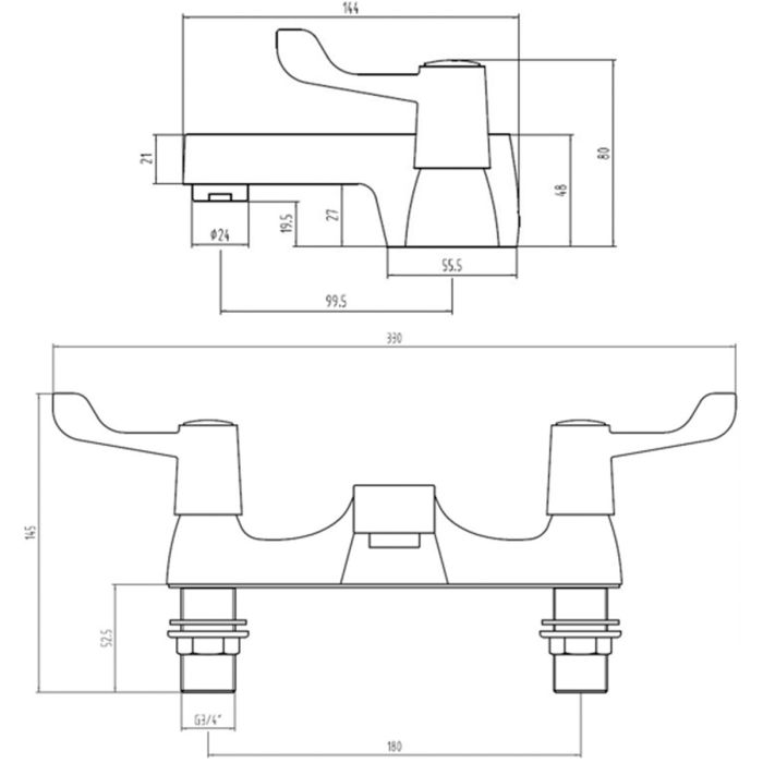 Dezine Quarter Turn Lever Taps Bath Filler