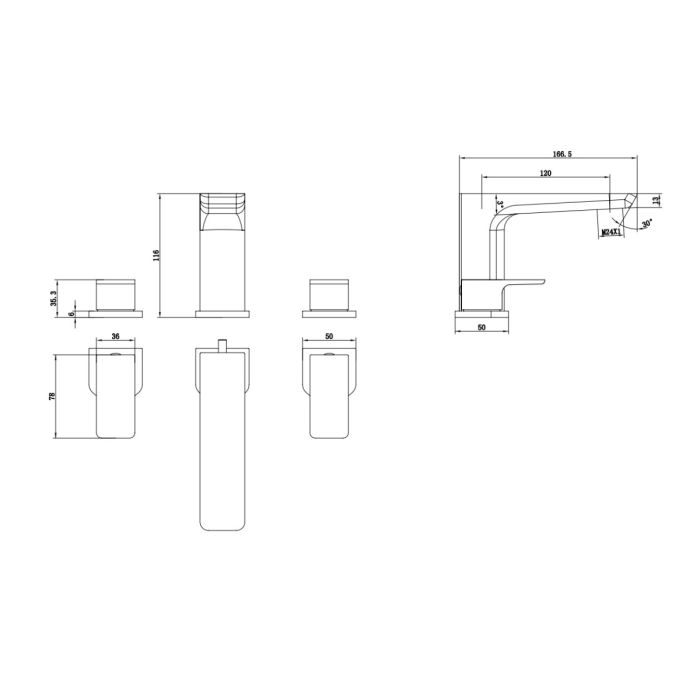 Dezine Cubo 3 Hole Bath Filler