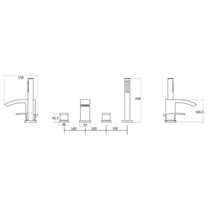 Dezine Chao 4 Hole Bath Shower Mixer