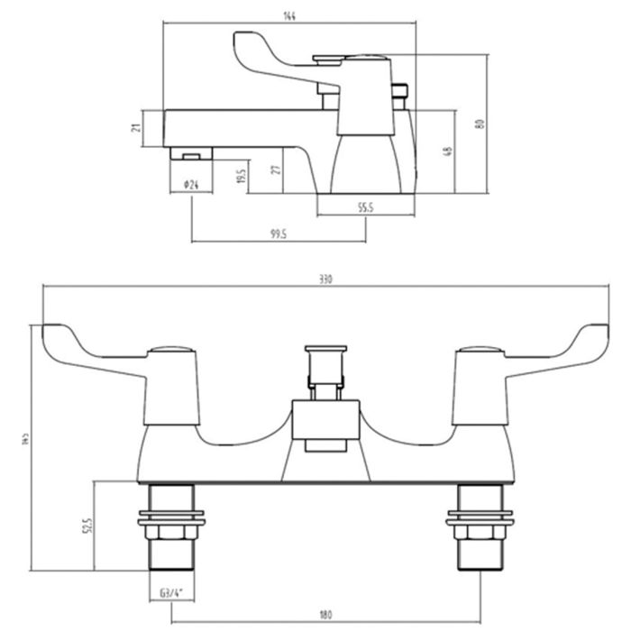 Dezine Quarter Turn Bath Shower Mixer