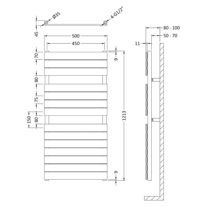 Dezine Flat Panel 1213 x 500mm Anthracite Towel Rail