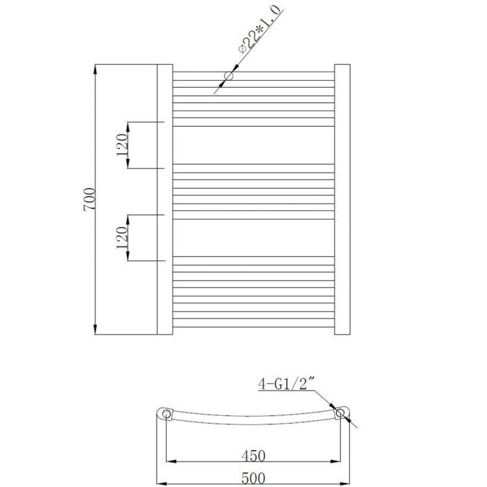 Dezine Curved 700 x 500mm Anthracite Ladder Towel Rail