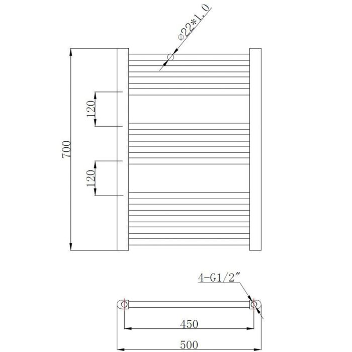 Dezine Straight 700 x 500mm Anthracite Ladder Towel Rail