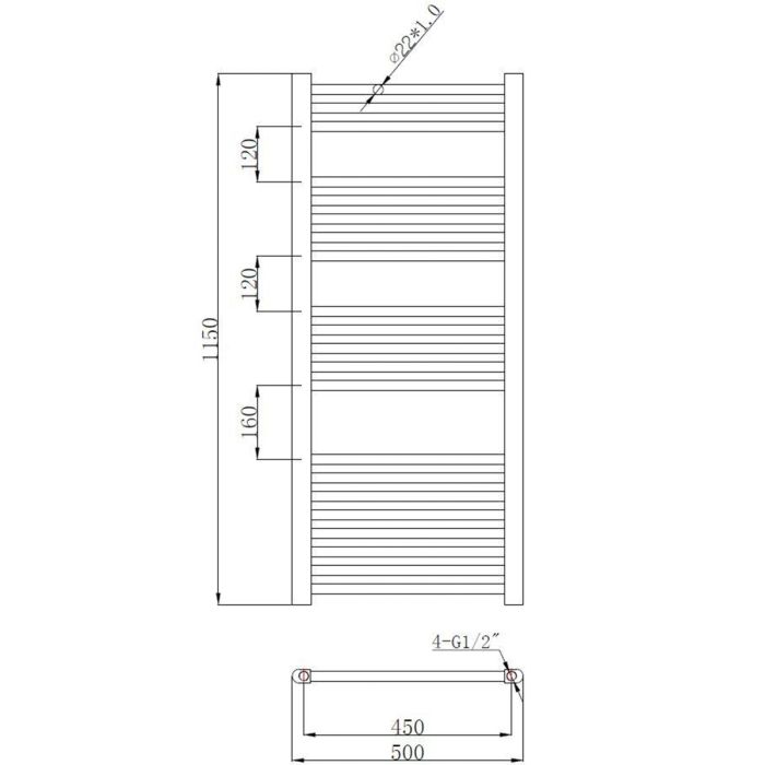 Dezine Straight 1150 x 500mm Anthracite Ladder Towel Rail