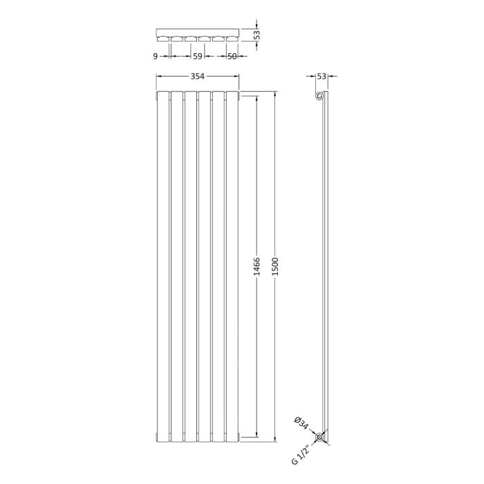 Dezine Ehen Single Panel 1500 x 354mm Gloss White Radiator