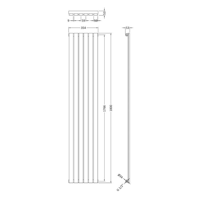 Dezine Ehen Single Panel 1800 x 354mm Gloss White Radiator