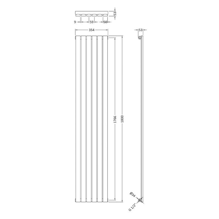 Dezine Ehen Single Panel 1800 x 354mm Anthracite Radiator