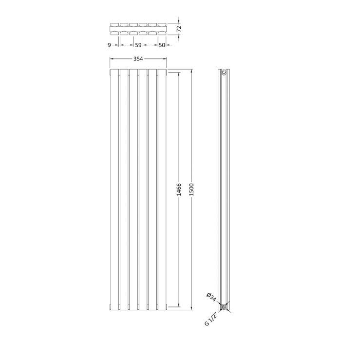 Dezine Ehen Double Panel 1500 x 354mm Gloss White Radiator