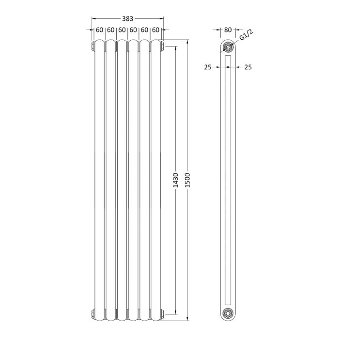 Dezine Roe 1500 x 383mm High Gloss White Radiator