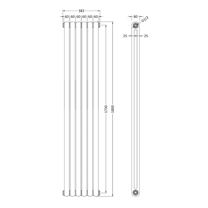 Dezine Roe 1800 x 383mm High Gloss White Radiator