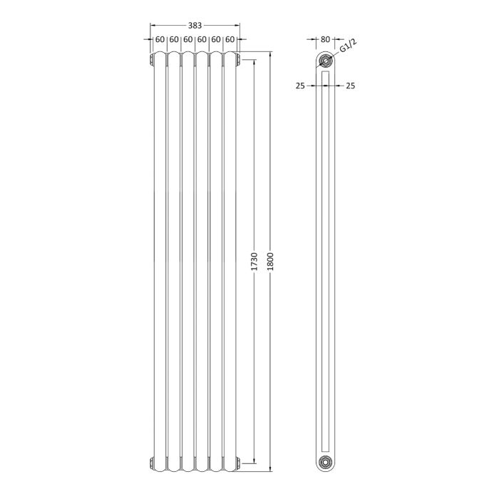 Dezine Roe 1800 x 383mm Anthracite Radiator