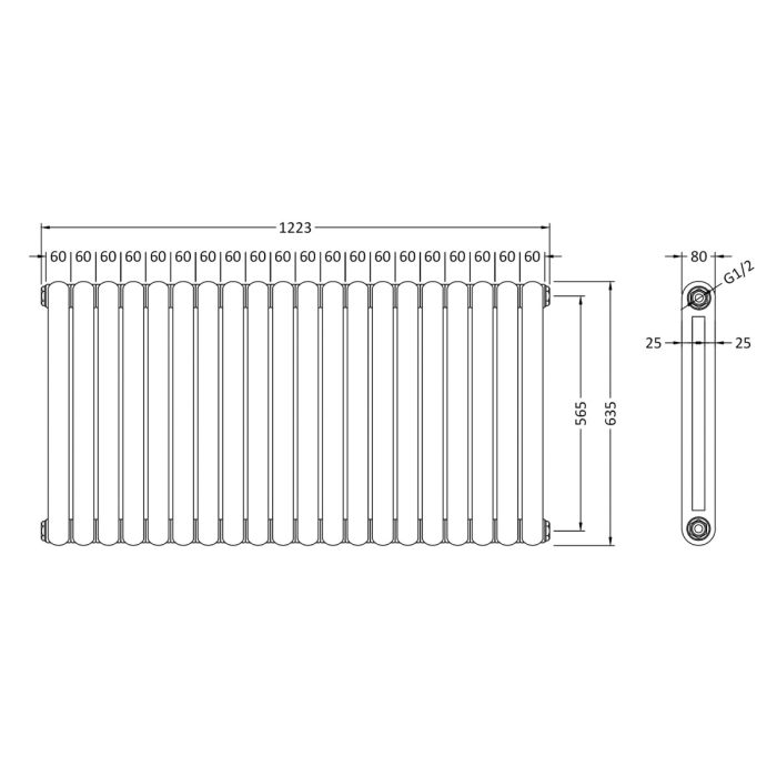 Dezine Roe 635 x 1223mm Anthracite Radiator