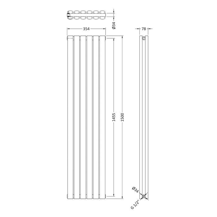 Dezine Ericht Double Panel Vertical 1500 x 354mm White Radiator