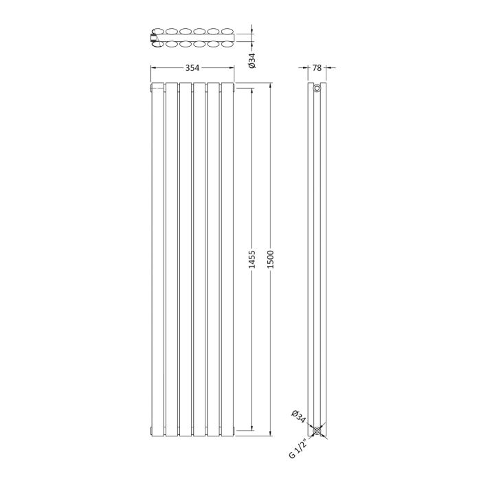 Dezine Ericht Double Panel Vertical 1500 x 354mm Anthracite Radiator