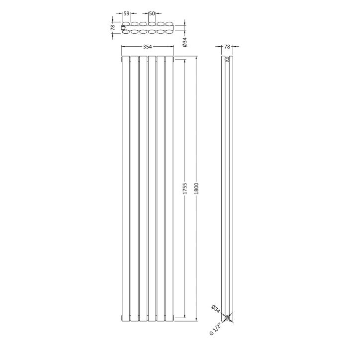 Dezine Ericht Double Panel Vertical 1800 x 354mm White Radiator