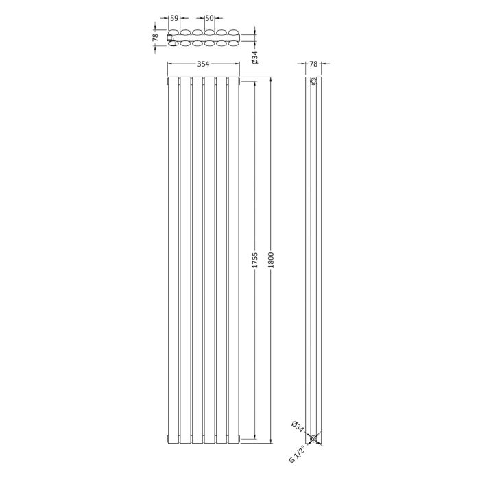 Dezine Ericht Double Panel Vertical 1800 x 354mm Anthracite Radiator