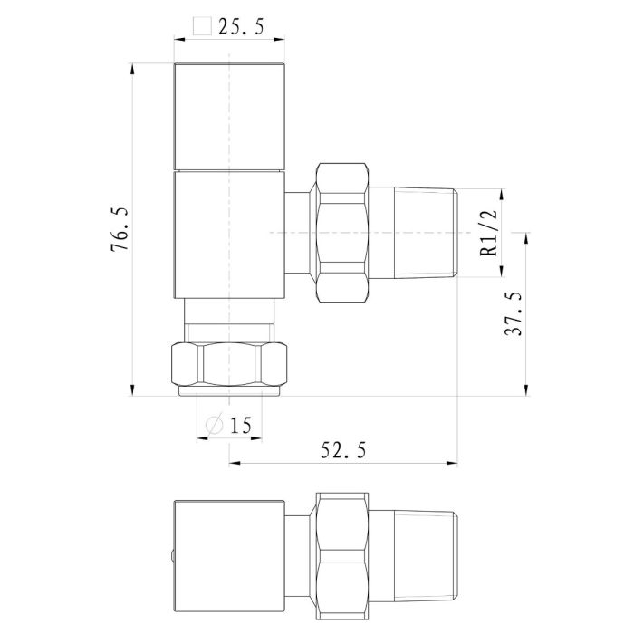 Dezine Square Radiator Valve, Angled, Pair