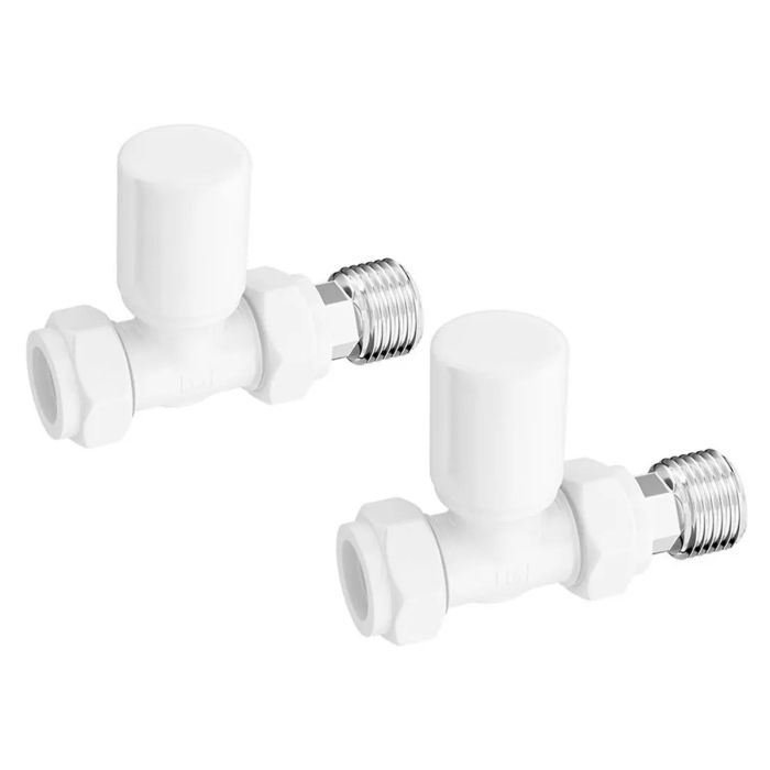 Dezine White Straight Radiator Valves - Pair