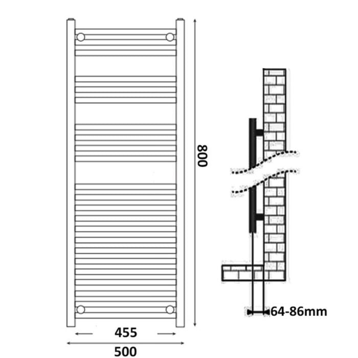 Dezine Straight 800 x 500mm Chrome Electric Towel Rail - On/Off Control