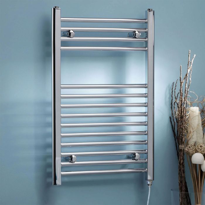 Dezine Straight 800 x 500mm Chrome Electric Towel Rail - On/Off Control